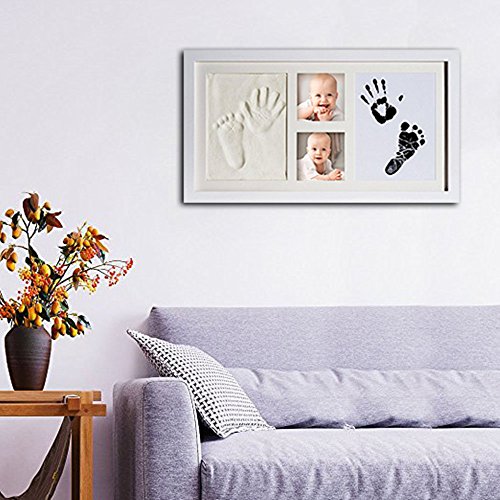 Goldbeing Baby Handabdruck und Fußabdruck DIY-Set mit schadstofffreiem Lehm, kostbarem Bilderrahmen aus Holz und Acrylglas und Foto als Andenken für die ersten Jahre Ihres Kleinkindes – das ideale Babyparty Geschenk - 2