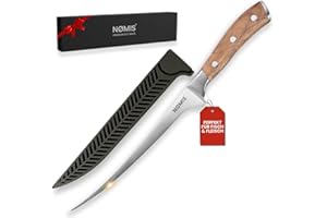 NØMIS Premium Filetiermesser Fisch | Filitiermesser scharf Fisch | Fischmesser | 18,5 cm Klinge aus Deutschem Edelstahl | Ausbeinmesser Profi für Fisch und Fleisch | Griff aus Zebraholz