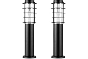 MiniSun | Pair of Modern IP44 Rated Outdoor Black Stainless Steel Bollard Lantern Light Posts | Outdoor Lights & Home/Garden Improvements Essential |