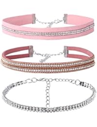 YAZILIND 3 Layer Women Jewelry Adjustable Choker Necklace Flannel Leather Cashmere Rhinestones Alloy Chain Pink Choker