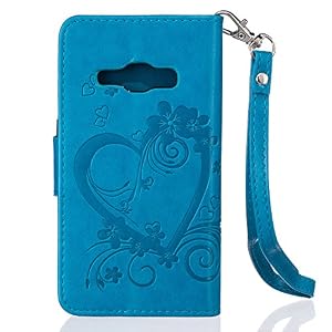 Galaxy J1 2016 Case,Galaxy J1 2016 Wallet Case,Leeook Retro Elegant Pretty Creative Purple Embossing Love Heart… - Image 3