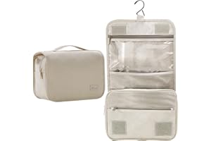 BANSGA Bolsa Aseo Neceser Mujer Hombre (EPRT Tejido),Impermeable de Gran Capacidad Neceser Maquillaje,Bolsa de Aseo con Gancho Colgante para Beige