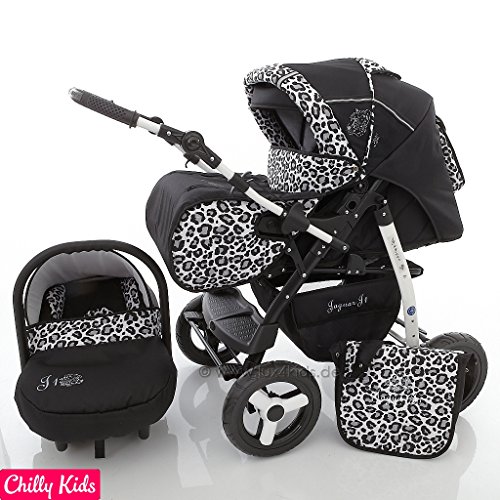 Chilly Kids Jaguar J1 Pram & Pushchair Travel System (car seat, raincover, mosquito net) 27 Jaguar & Black