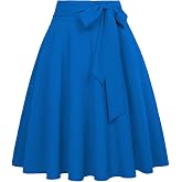 FRAULEIN Women's Flared Pleated Maxi Skirt High Waist A-Line with Pockets and Belt Accessories [Small-Plus Size]