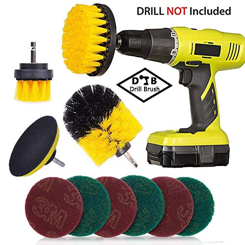 QYonline Lot de 3 brosses Drill Brush + 7 éponges à récurer Kit de nettoyage pour perceuse Power Scrubber Kit de nettoyage pour piscine, carrelage, voiture, cuisine, salle de bains, céramique, siège