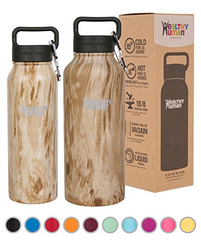 Healthy Human Water Bottles - Cold 24 Hours Hot 12 Hours. Vacuum Insulated Stainless Steel Double Walled Thermos Stein Flask with Carabiner & Hydro Guide