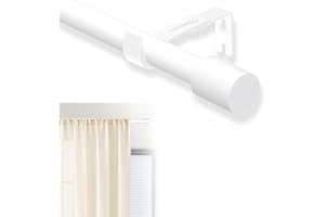 PadPure Curtain Poles for Window, Single Curtain Rod with White Finials 72 to 230 cm, Adjustable Curtain Pole with Brackets Fittings Set for Living Room & Door