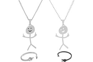 UYDF 5PCS Collar de Dedo Medio de Plata Sonriente Personalizado,Collar de Garabato Divertido con Dos Anillos,Amistad Colgante Hombre,Collares Mujer Amistad,Bisuteria Divertido,Regalos para Mejores Amigas