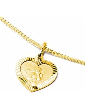 Schmuck Klein Goldener Anhänger Herz mit Schutzengel auf der Vorderseite, Rückseite GOTT SCHÜTZE DICH 333/- Gold...