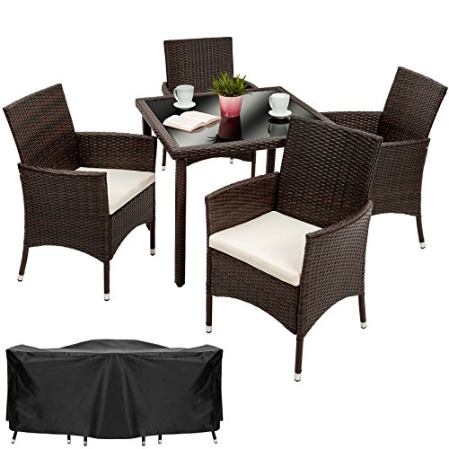TecTake Poly Rattan Gartenmöbel Gartengarnitur Essgruppe 4+1 | mit Edelstahlschrauben - diverse Farben - (Mixed Braun | Nr. 402043)