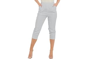 PURE FASHION UK Cropped Trousers Women New Cherry Berry Soft Cotton Stretch Capri Cropped 3/4s Elasticated Cropped Trousers Women Pants Size 8-26 UK