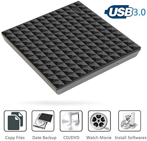 Umiten External DVD Drive, Portable USB 3.0 External CD Drive, Slim External DVD CD RW Writer/ Burner/ Reader, Support Windows 98/ 7/ 8/ 10/ XP/ Vista/ Mac OS