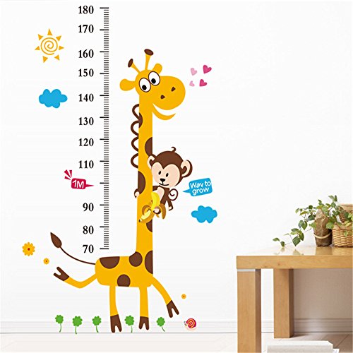 Height Chart Wandaufkleber Kids Wachstum Diagramm Wandtattoo Messen Wandaufkleber Eule, Giraffe, Löwe und Affe Baum Maßband Messlatte Wandsticker Vinyl Poster herausnehmbar für Kinderzimmer Dekoration (Giraffe Tree)