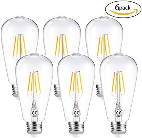 Vintage LED Filament Light Bulb, 6W Dimmable ST64 Antique LED Bulb(=60W Incandescent), Clear E27 Squirrel Cage Filament Light Bright Edison Bulb Warm White 2700K for Sconces Wall Pendant Lighting , 6-Pack