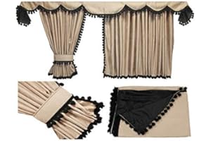 ADOMO LKW Gardinen für Man TGX, TGS ab 2020 in beige-schwarz, Pompoms/Kugel