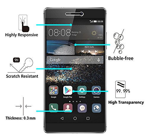 2 Pack  Huawei P8 Protector de Pantalla  iVoler  0 3mm Dureza 9H  Protector de Pantalla de Vidrio Templado Cristal Protector para Huawei P8 -Dureza de Grado 9H  Espesor 0 30 mm  2 5D Round Edge- Ultra-trasparente   Anti-golpe   Ajuste Perfecto   No hay Burbujas - Garant  a Incondicional de 18 Meses