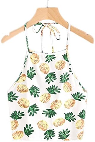 Hmeng Women's Teen Girls Fashion Pineapple Print Tank Top Cute Sleeveless Blouse Summer Cami Vest (White, S)