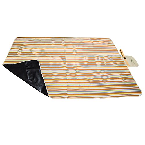 Supertrip Extra Large Picknickdecke wasserdichte sanddichte Fleece Picknickdecken Campingdecken Stranddecke mit Tragegurt Farbe Orange Streifen