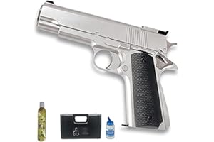 ECOMMUR Pistolet Airsoft Green Gas Type Colt 1911 HFC + Bouteille de gaz + biberon + Mallette [Puissance : 0,5 Joules]