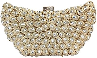 Yilongsheng Ladies Dazzling Evening Bags with Scattering Bright-colored Rhinestones(Gold white)