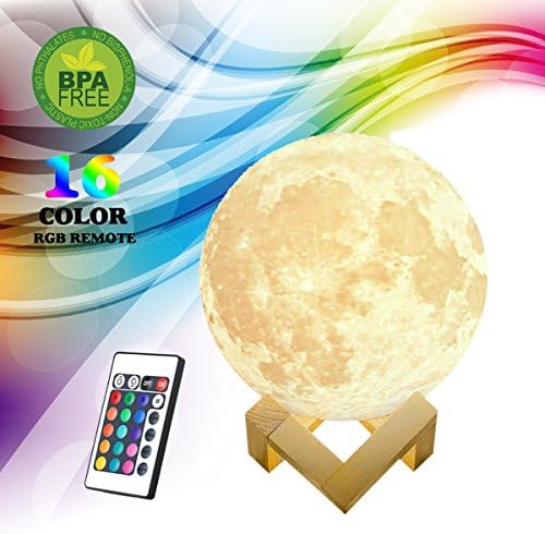 Larger Cool 3D Full Moon-Lamp,5.9"/15cm Remote LED Luna[Wooden Holder]Modern Floor Desk Bedroom Home Decorative Novelty Lights
