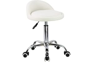KKTONER Rollhocker mit Rückenlehne höhenverstellbar drehbar Arbeitshocker Drehhocker Rollhocker Bürohocker Weiß