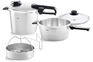 Fissler , Set da 5 pezzi con pentola a pressione Vitavit Premium 6 l , diametro 22 cm, con padella a cottura rapida 3.5 l , diametro 22 cm, con coperchio in metallo, per cottura a induzione