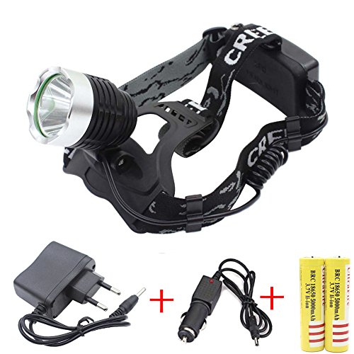 Genwiss 3000 Lumen CREE XM-L T6 LED Aluminiumlegierung Scheinwerfer Stirnlampe Lampe Licht der Taschenlampen-3 Modus Super T6 Weißlicht (inklusive 2x 5000mAh Batterie 18650)