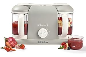 BEABA - Babycook Duo - Baby Food Maker 4 in 1 : Food Procesor, Blender and Cooker - Soft Steamer Cooking - Homemade Baby Food in 15 Minutes - XXL : 2 x 1100 ml Capacity - Grey