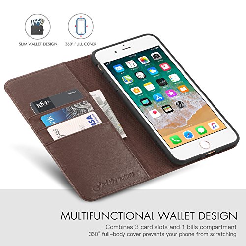 Funda iPhone 8 Plus  Funda iPhone 7 Plus  SHIELDON Funda iPhone 7 Plus Billetera para Tarjetas  Amortiguaci  n de TPU Interior Suave  Soporte Plegable  Cierre Magnetico  Carcasa en Libro para iPhone 8 Plus iPhone 7 Plus - Caf  