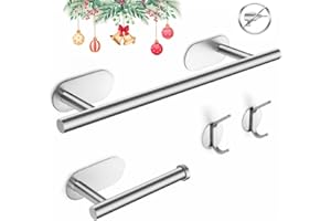 Rieeyrslza Set Accessori Bagno in Acciaio Inox Porta Asciugamani Bar 2 Porta Accappatoio Porta Carta Igienica 4-piece Set Portasciugamani Accessorio Bagno Montaggio a Parete Set di Porta Salviette(02)