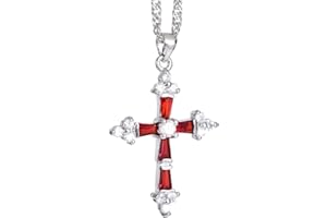 RIZILIA Crucifix Cross Pendant with 45cm(18") Chain & Trapezoid Cut Gemstones CZ in 18K White Gold Plated, Simple Modern Elegance