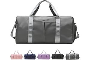 ACNCN Sports Gym Bag with Wet Pocket and Shoes Compartment, Waterproof Dry Wet Separated Gym Bags, Travel Holdall Duffel Bag for Men and Women(Grey)