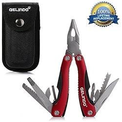 Gelindo Herramienta Premium Multiuso con funda, cuchillo, alicates, sierra y mucho más (Rojo)