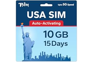 TSIM Karta SIM USA 15 dni 10 GB | Sieć 5G o wysokim zasięgu | Automatyczna aktywacja | Plan wielokrotnego napełniania | Dozwolony hotspot | Tylko dane