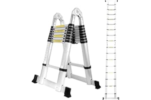 Eulenke 5m (2,5m+2,5m) scala telescopica in alluminio - Scala multiuso 8+8 Pioli - scala alluminio con gancio - Scala Estensione Carico di 150 kg - Regolazione Libera Dell'Altezza Scala Retrattile
