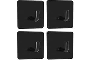 Hoenart Handtuchhaken 4 Stück Klebehaken Handtuchhalter Wandhaken Selbstklebend aus Edelstahl, Ohne Bohren, Rostfrei, Ideal für Bad Toilette Küche Büro, schwarz