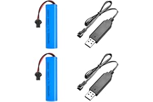 IXYHKB 2 PCS 3.7 V 3000MAH Lithium Ion Battery, 3.7 V 18650 Rechargeable Lithium Batteries with 2 Usb Charger SM-2P Plug Connector, Universal Li-ion Battery 3.7v for Remote Control Cars Tanks Robots