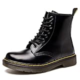  Botas de Mujer Impermeables Botines Hombre Invierno Zapatos Nieve Piel Forradas Calientes Planas Combate Militares Boots,Negro 39
