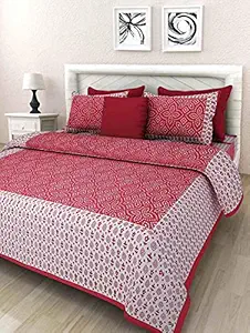 UNIBLISS 100% Cotton Rajasthani Jaipuri Traditional Printed King Size Double Bed Bedsheet with 2 Pillow Covers - (Red)