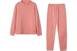 Riou Tuta Donna Sportiva Completa Invernale Tuta Donna Completa Invernale Senza con Cappuccio Tops Tuta da Casa Felpa Manica Lunga + Pantaloni con Tasche Set di 2 Pezzi