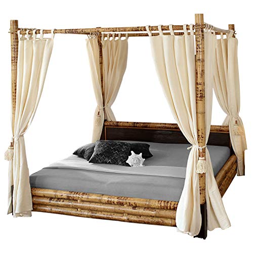 Vakarua Misool Himmelbett 180 x 200 mit Vorhang Bambusbett Doppelbett Holzbett Bett aus Bambus Holz