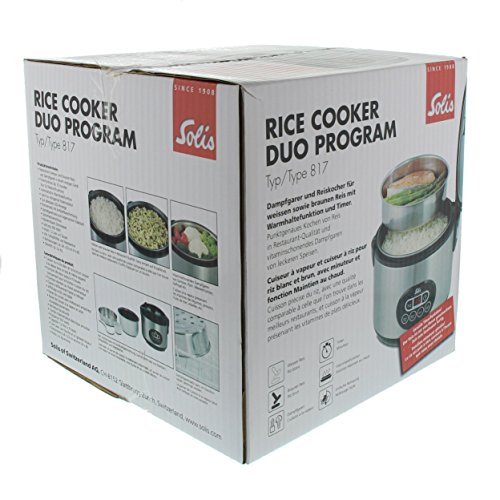 Solis Reiskocher und Dampfgarer, Weißer/ brauner Reis, Timer und Warmhaltefunktion, 6 Tassen Reis, 1,2 Liter, Duo Program Typ 817 - 6