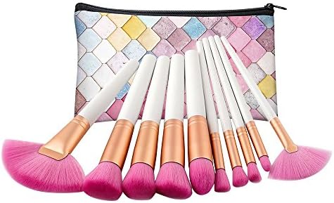 Efforty 10pcs Makeup Brushes Set Soft Bristles Face Foundation Beauty Tools Wooden Handle Blush Concealer Contouring Make Up Kit (White)