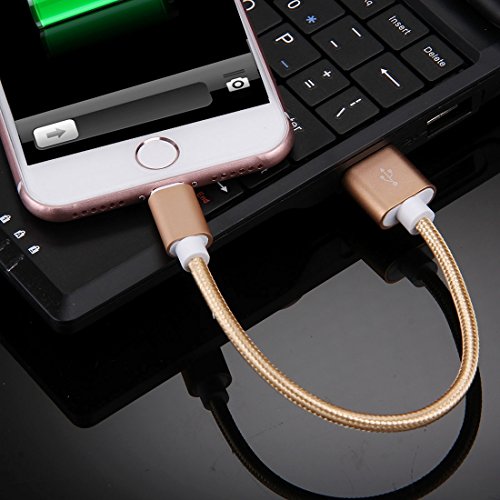 TheSmartGuard – Lightning Kabel / Datenkabel / Ladekabel [2.1 A] für Apple iPhone 7, 7 Plus, 6, 6s, 6 Plus, 6s Plus, SE, 5s, 5, 5C sowie alle iPad mit Lightning Anschluss | Nylon Ummantelt | Farbe: Gold | Länge: 20 cm / 0,2 Meter - 6