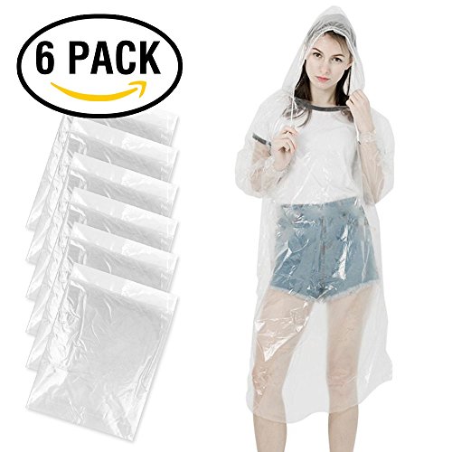 Migimi Einweg Notfall Wasserdicht Regenmantel, Einweg Kunststoff Poncho, Einweg Regenmäntel für Outdoor, Einweg PE Regenmantel Poncho mit Cap ( Clear 6 Pcs )