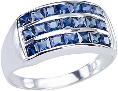 Women`s Blue Princess Cut Sapphire Ring Crafted of 9K White Gold