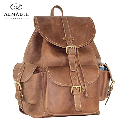 ALMADIH XL Leder Rucksack „M14“ aus echtem Rindsleder – Aktentasche Laptoptasche Schultertasche Umhängetasche Vintage braun - 4