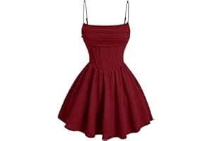 GORGLITTER Women's A Line Flowy Ruffle Mini Cocktail Dress Ruched Sleeveless Corset Dresses