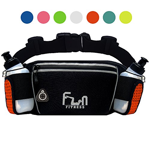 CINTURÓN DE HIDRATACIÓN PARA CORRER (Naranja - Grand) para Botellas de Agua de 175ml - Riñonera para caminar, ir en bicicleta  Cinturon Deportivo con Bolsillo Impermeable para iPhone y Samsung